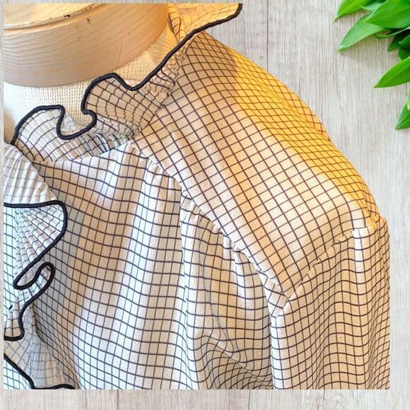 Vintage Lynn Davis Windowpane Ruffle Front Shirt 10 - Picture 10 of 15